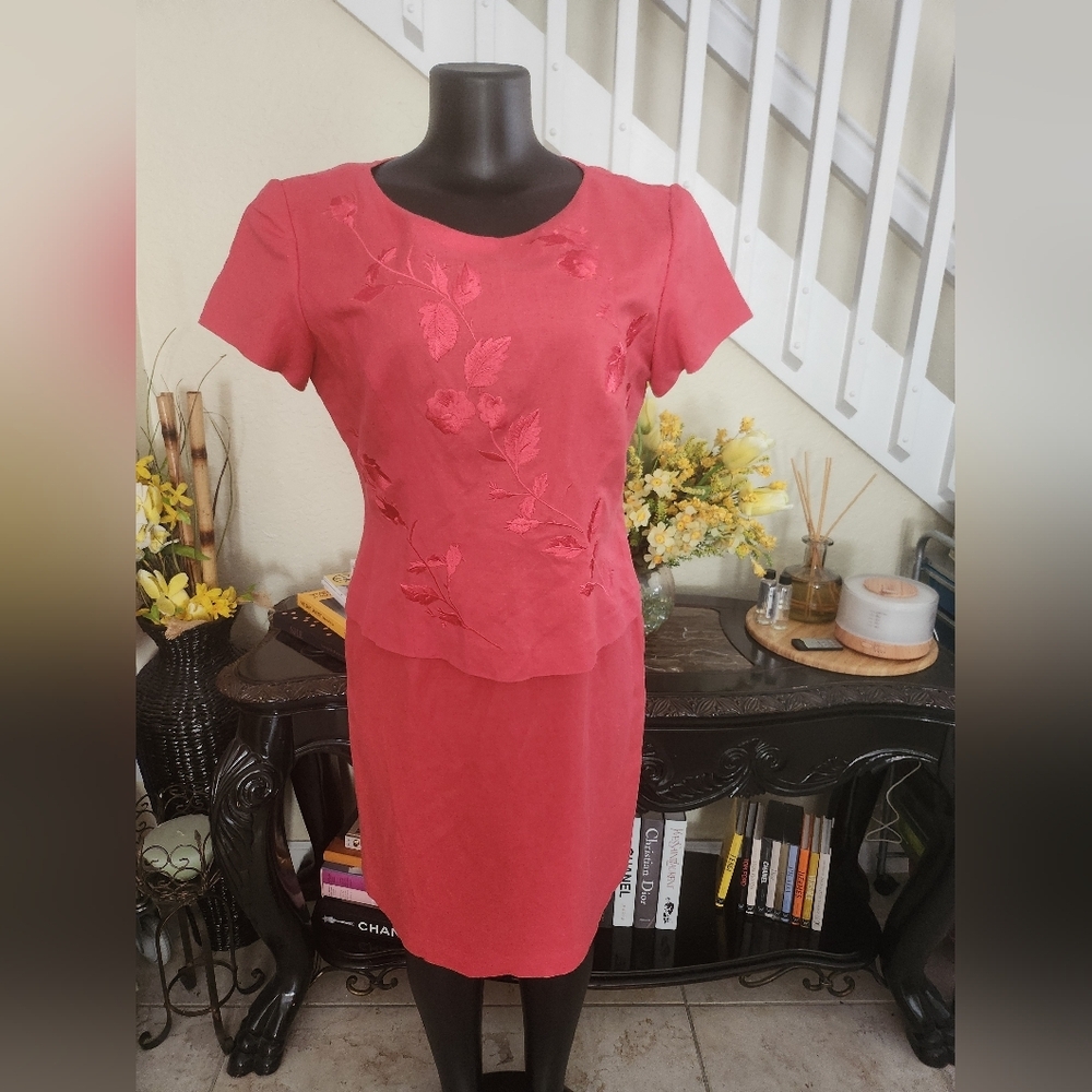 Laura Fantini Linen Embroidered Dress size 12 NWOT